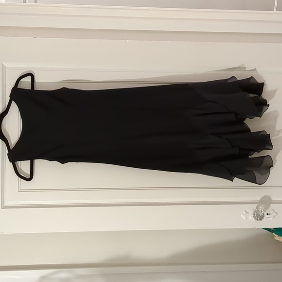 90s Y2K handkerchief hem asymmetrical hem rose embroidered little black dress - Picture 5 of 5